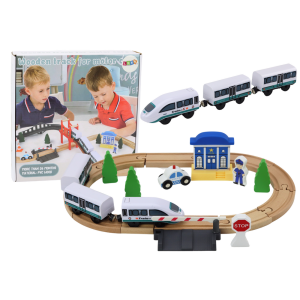 Juego de Vías de Tren de Madera con Accesorios y Puente