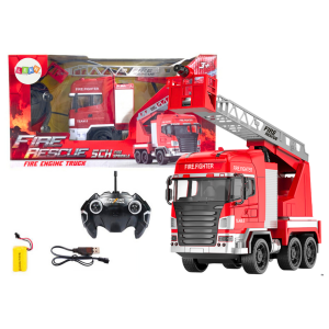 Camión de bomberos R/C con pluma y manguera de agua LEAN Toys vista frontal
