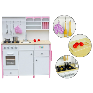 Cocina de Madera Paula en Rosa y Blanco con Elementos Abiertos