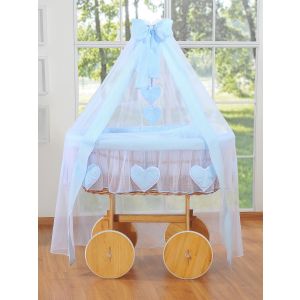 Moisés de Mimbre con Ruedas de Madera Natural My Sweet Baby Amelie Deluxe Azul