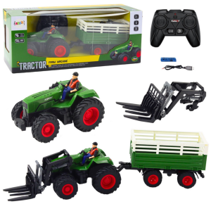 Tractor Agrícola con Remolque y Horquillas Control Remoto