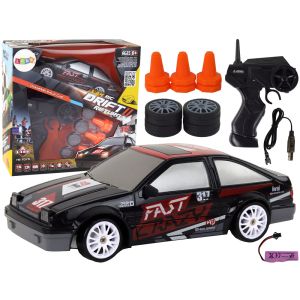 Coche Deportivo Teledirigido R/C 1:24 Negro con Ruedas Reemplazables