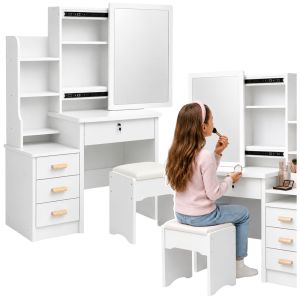 Mesa de vanity blanca moderna con espejo grande