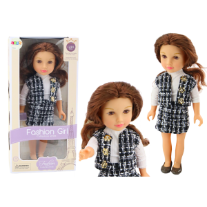 Muñeca con Ropa Elegante a Cuadros y Cabello Marrón