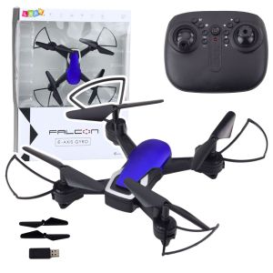 Drone Falcon con luces LED y control remoto en vuelo.