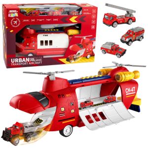 Avión de transporte de bomberos plegable con vehículos y luces
