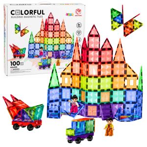 Bloques magnéticos de construcción 3D de Lean toys en coloridos paneles.