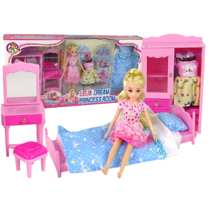 Juego de muñecas con cama, armario y tocador