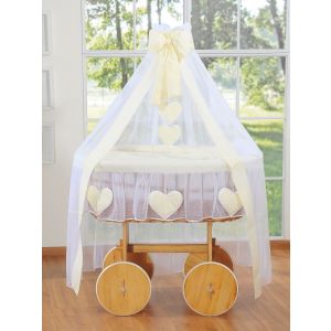 Moisés Deluxe Amelie My Sweet Baby de Mimbre Natural con Ruedas de Madera - Tejido Crema