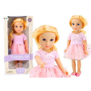 Muñeca con vestido de tul rosa y cabello rubio