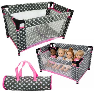 Cuna de Muñecas Alice con Estrellas en Gris y Rosa