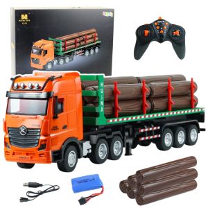 Camión transportador de troncos R/C Huina 1:18 con remolque vista lateral