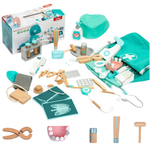 Set médico infantil de madera Lean Toys 20 piezas, vista con maletín abierto
