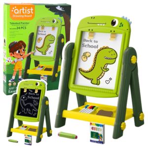 Pizarra magnética doble cara Dinosaurio Verde de Lean toys con accesorios incluidos.