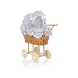 Carrito de Muñecas de Mimbre My Sweet Baby con Ropa de Cama Gris