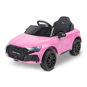 Coche eléctrico Toyz Audi RS3 rosa vista frontal con luces encendidas