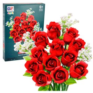 Bouquet de rosas con bloques de construcción de Lean Toys, set creativo.