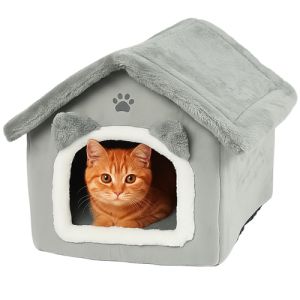 Cama para gatos Purlov - Casita suave en color gris