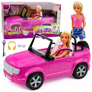 Muñeca Anlily con coche convertible morado en primer plano