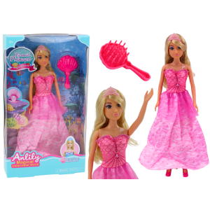 Muñeca Princesa Sirena Vestido Rosa y Cepillo
