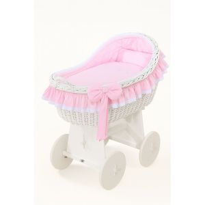 Moisés de Mimbre Carina My Sweet Baby Blanco y Rosa con Base de Madera y Ruedas
