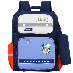 Mochila Escolar con Correa de Pecho Dinosaurio Azul Marino 22L