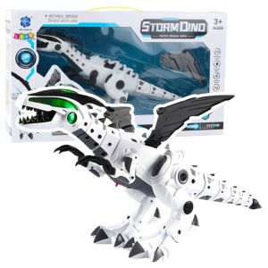Robot dinosaurio con alas móviles y luces encendidas