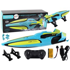 Lancha RC 2.4 GHz Lean Toys turquesa y amarillo, vista superior