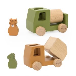 Juego de coches de construcción de animales de madera Trixie