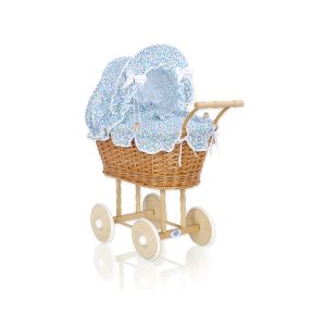 Cochecito de Muñecas de Mimbre con Ropa Azul My Sweet Baby