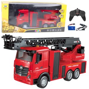 Camión de bomberos R/C escalera extensible Huina 1:18 vista frontal