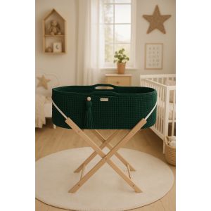 Set de Moisés Boho Hecho a Mano My Sweet Baby - Verde Botella - Incluye Patas