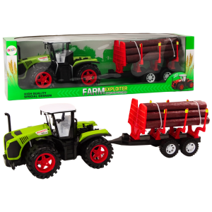 Tractor de Granja con Remolque de Madera y 9 Troncos