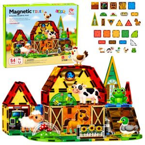 Bloques magnéticos de animales de granja de Lean toys en acción.