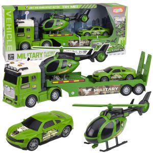 Set Militar con Camión, Grúa, Coche y Helicóptero
