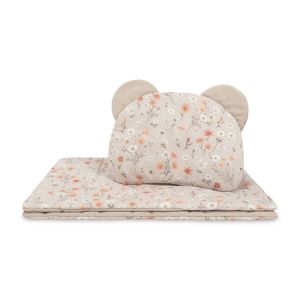 Set para Carrito Bebé Velvet Bloom Beige – Edredón y Almohada Reversibles