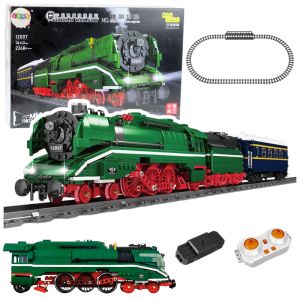 Set locomotora de vapor RC Lean Toys 2348 piezas con vagón y vías, contenido paquete