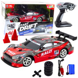 Coche de Carreras RC Drift en rojo y negro con luces LED encendidas