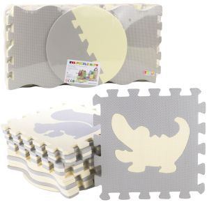 Alfombra Puzzle Educativa Suave de Espuma Beige y Gris 25 Piezas