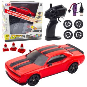 Coche de Carreras RC Drift 4WD Rojo con Ruedas Intercambiables