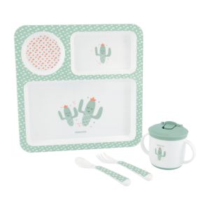 Juego de vajilla 4 uds Kikkaboo Cactus Menta para bebés