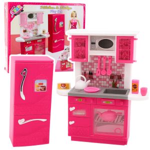 Cocina de Juguete para Muñecas con Refrigerador y Accesorios Rosa