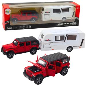 Coche Todo Terreno Rojo con Caravana 1:32