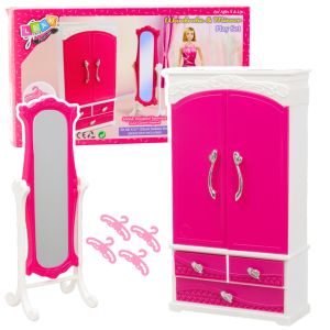 Conjunto de Muebles para Muñecas con Armario y Espejo Rosa