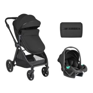 Cochecito 3 en 1 Eloe Negro de Kikkaboo con característica transformable.
