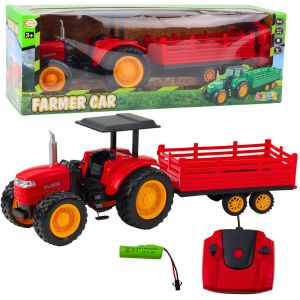 Tractor de granja control remoto con remolque rojo