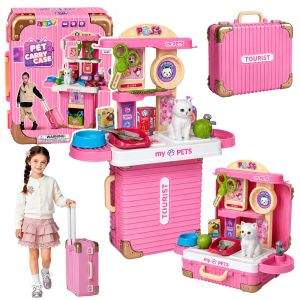 Maletín veterinario de Lean toys con gatos y accesorios de cuidado.