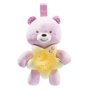 Oso de peluche Chicco toys Good Night Bear Rosa con luz y melodías.