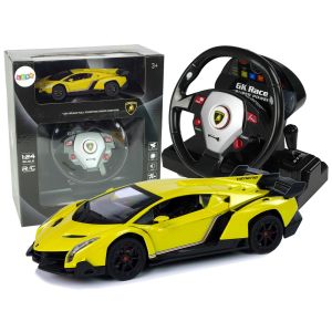 Coche a control remoto Lamborghini Veneno Amarillo con luz encendida.