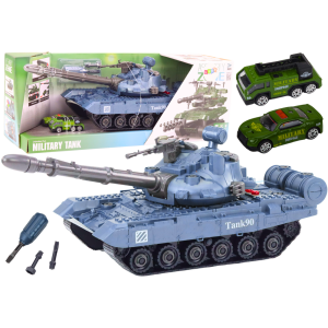 Tanque militar de juguete desmontable azul con orugas negras